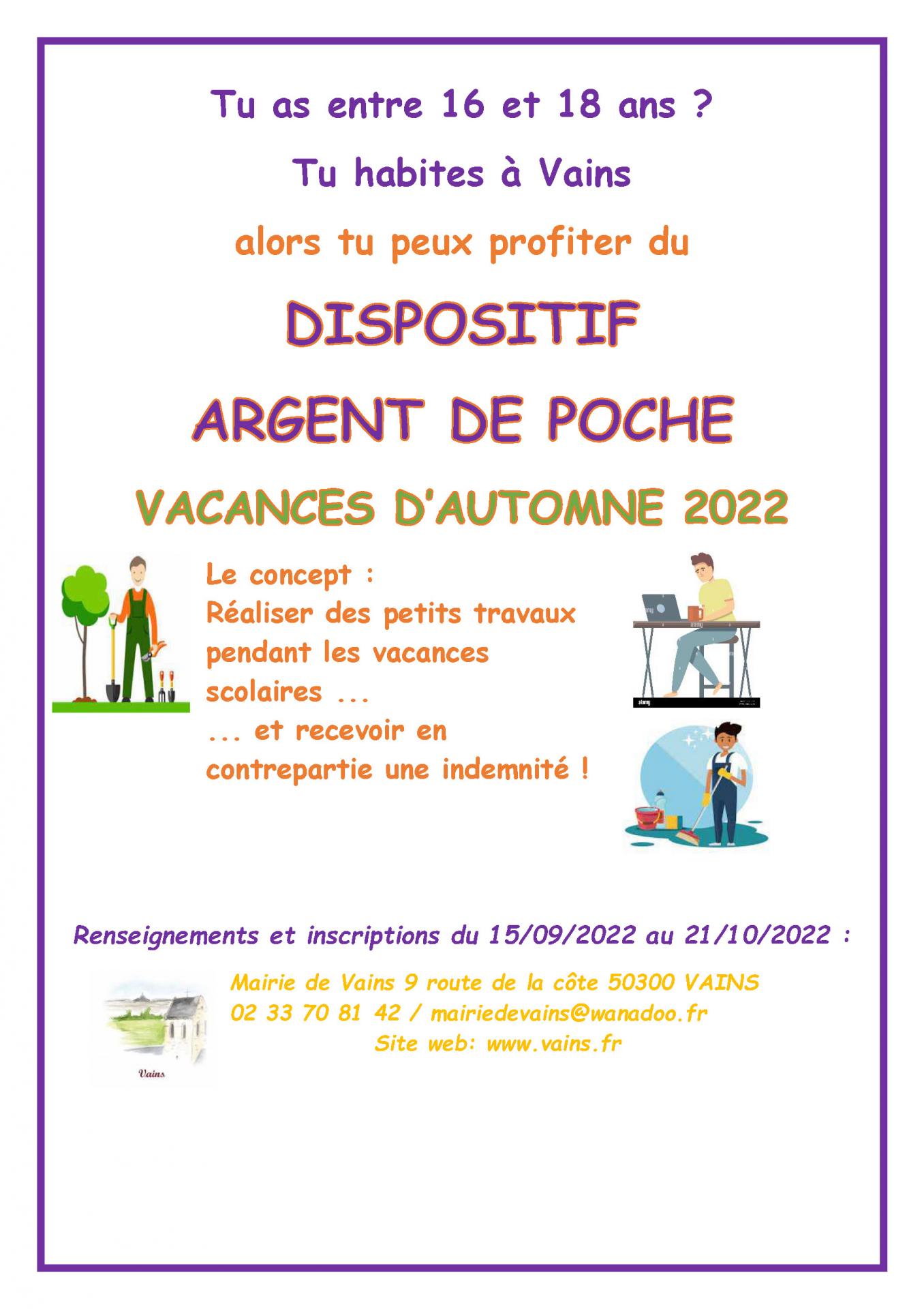Dispositif argent de poche vacances d automne 2022